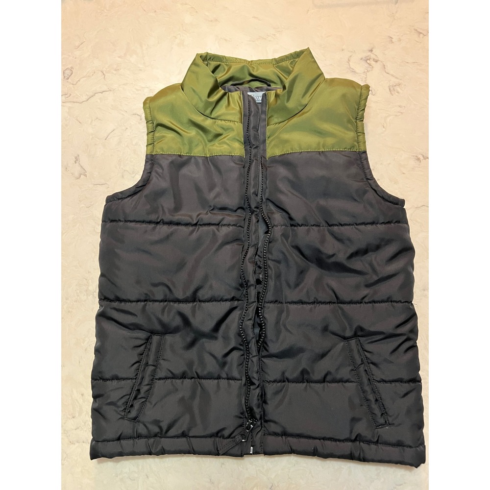 Kids SnoZone Puffer Vest Green Black Padded Zip Up‎ Size 12